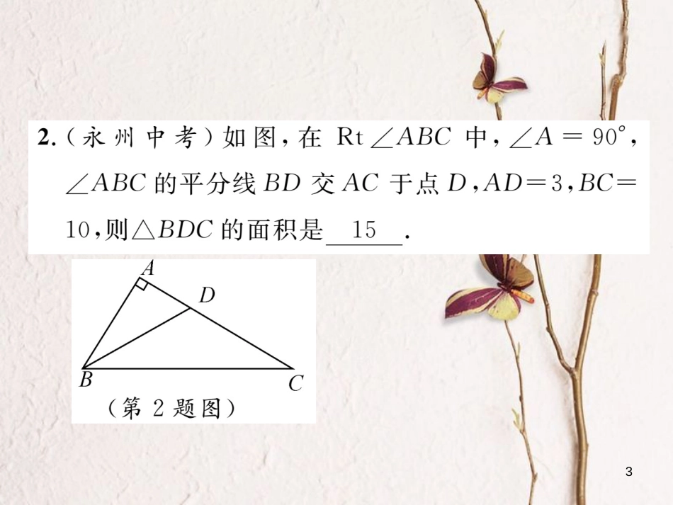 （毕节专版）七年级数学下册 第5章 生活中的轴对称 课题五 角的平分线当堂检测课件 （新版）北师大版_第3页