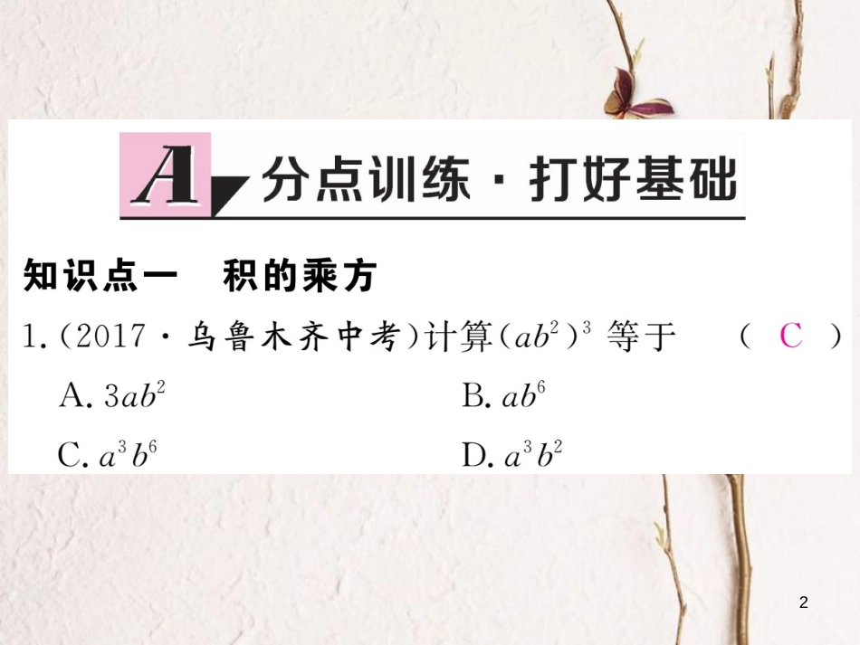 七年级数学下册 第一章 整式的乘除 1.2 幂的乘方与积的乘方 第2课时 积的乘方练习课件 （新版）北师大版_第2页