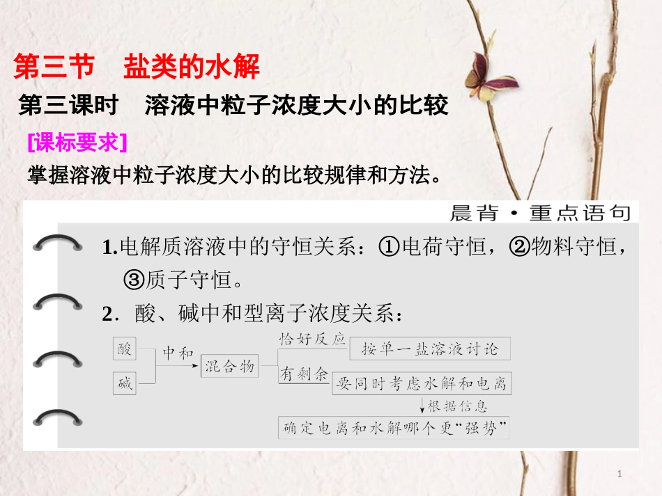 高中化学 第三章 水溶液中的离子平衡 第三节 盐类的水解（第3课时）溶液中粒子浓度大小的比较课件 新人教版选修4_第1页