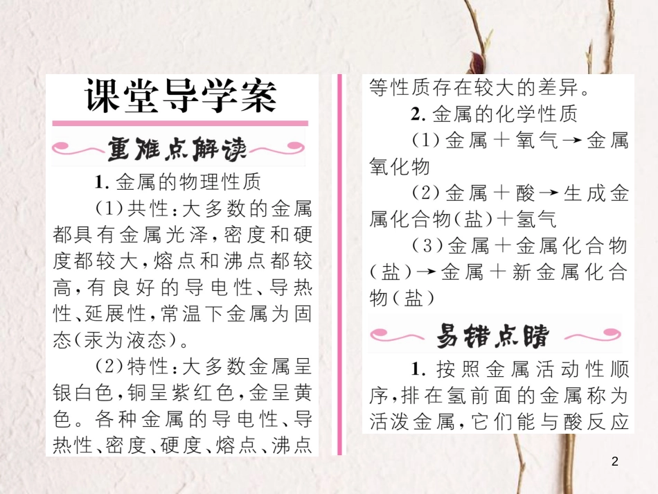 九年级化学下册 第8单元 金属和金属材料 实验活动4 金属的物理性质和某些化学性质作业课件 （新版）新人教版_第2页