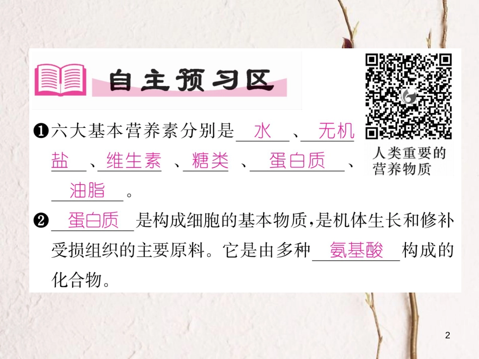 九年级化学下册 第12单元 化学与生活 课题1 人类重要的营养物质作业课件 （新版）新人教版_第2页