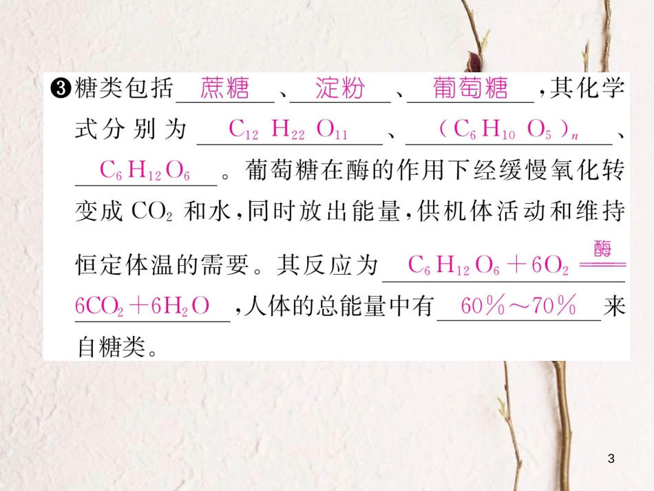 九年级化学下册 第12单元 化学与生活 课题1 人类重要的营养物质作业课件 （新版）新人教版_第3页