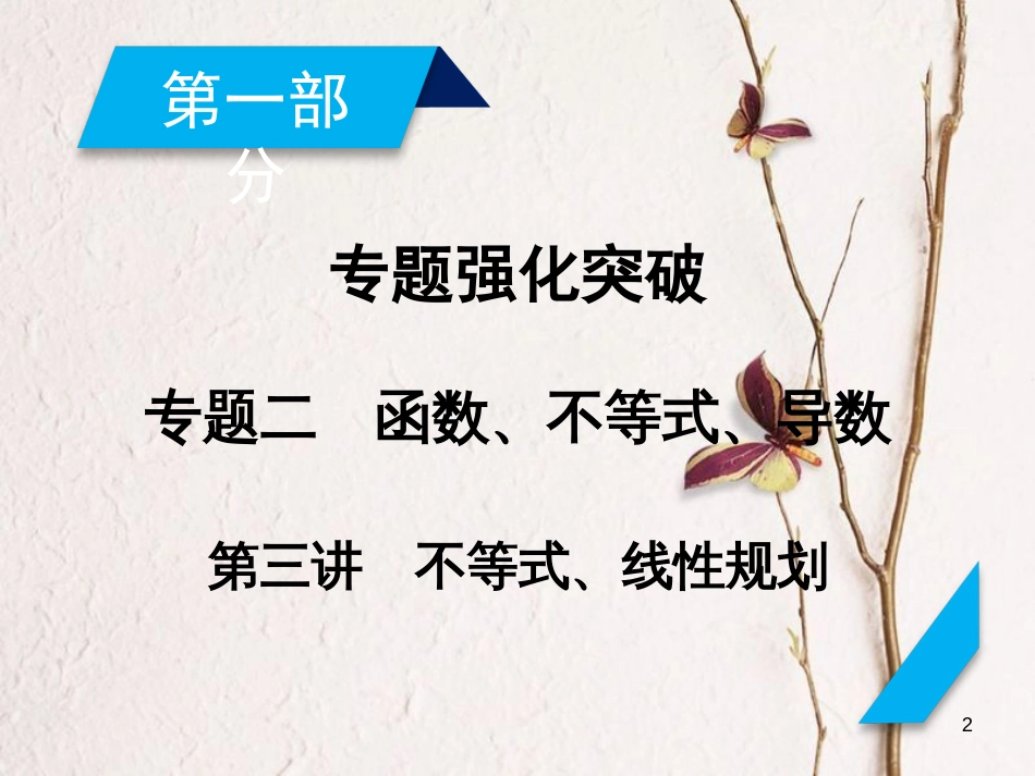高考数学大二轮复习 专题二 函数、不等式、导数 第3讲 不等式、线性规划复习指导课件_第2页