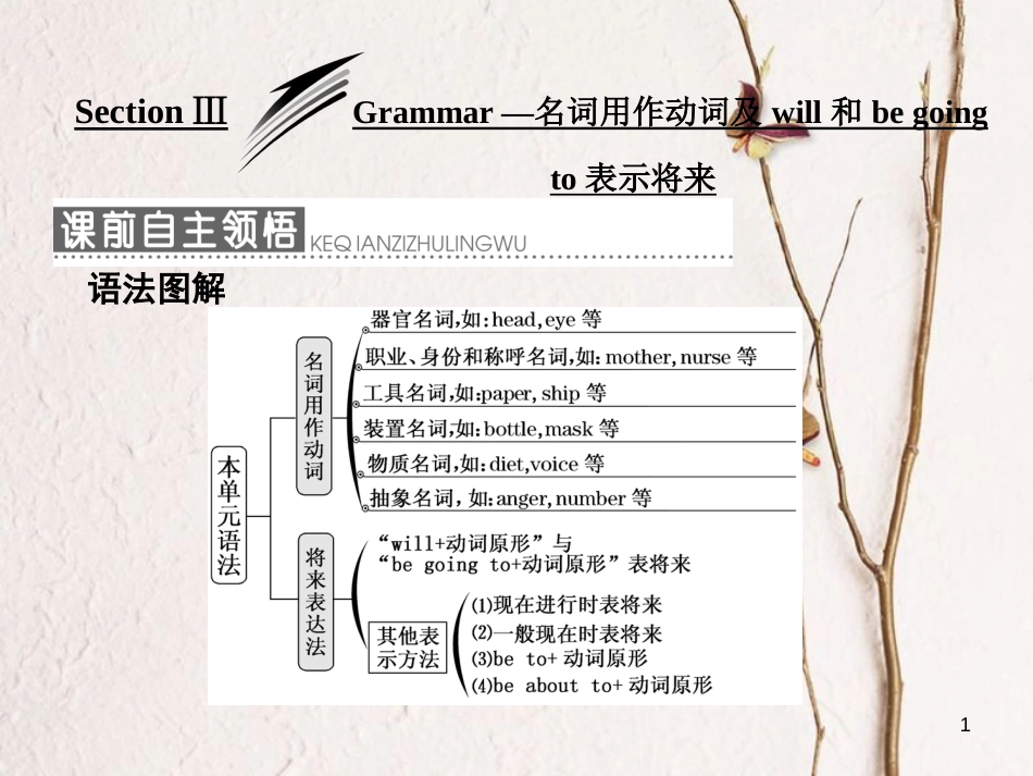 高中英语 Module 1 Our Body and Healthy HabitsSection Ⅲ Grammar 名词用作动词及will和be going to表示将来课件 外研版必修2_第1页