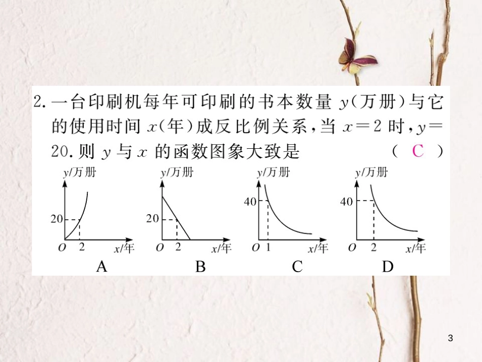 九年级数学下册 26 反比例函数 26.2 实际问题与反比例函数 第1课时 实际问题中的反比例函数作业课件 （新版）新人教版_第3页