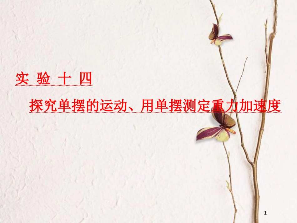 2019届高考物理一轮复习 第十四章 波与相对论 实验十四 探究单摆的运动、用单摆测定重力加速度课件_第1页