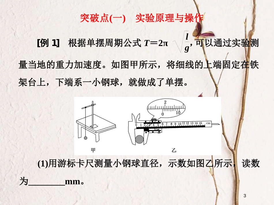 2019届高考物理一轮复习 第十四章 波与相对论 实验十四 探究单摆的运动、用单摆测定重力加速度课件_第3页