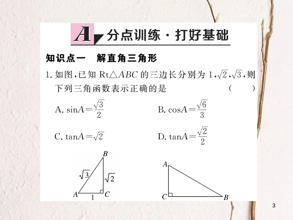 年九年级数学下册 第一章 直角三角形的边角关系 1.4 解直角三角形练习课件 （新版）北师大版_第3页