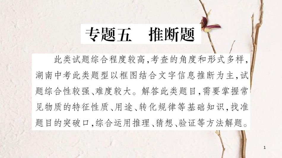 湖南省2018中考化学复习 第2部分 题型专题突破 专题5 推断题课件_第1页