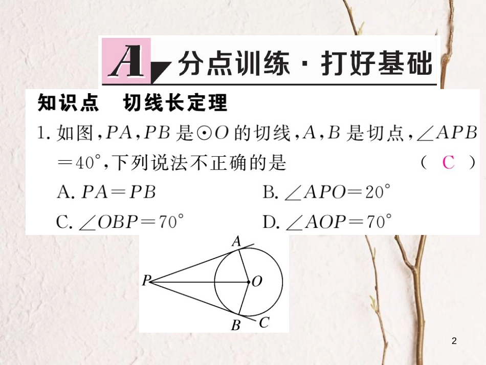 九年级数学下册 2.5 直线与圆的位置关系 2.5.3 切线长定理作业课件 （新版）湘教版_第2页