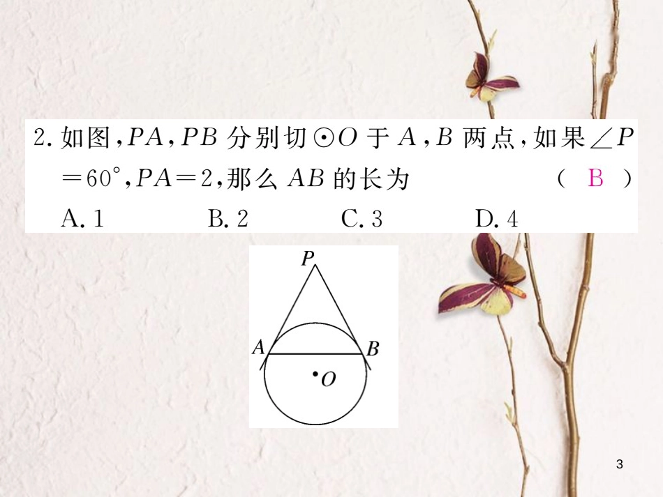 九年级数学下册 2.5 直线与圆的位置关系 2.5.3 切线长定理作业课件 （新版）湘教版_第3页