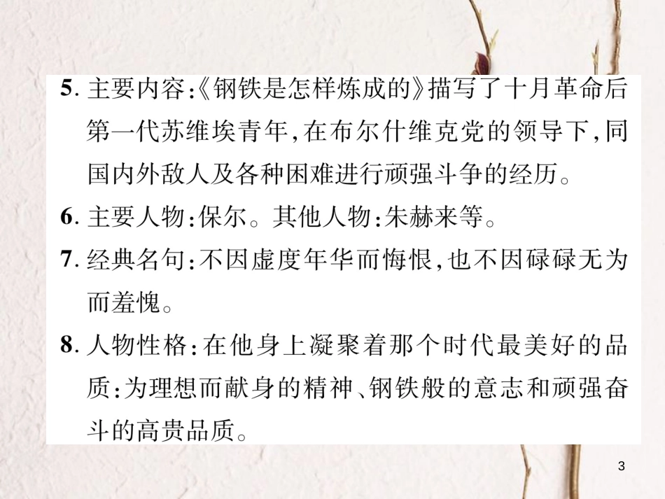 八年级语文下册 第六单元名著导读《钢铁是怎样练成的》摘抄和做笔记课件 新人教版_第3页
