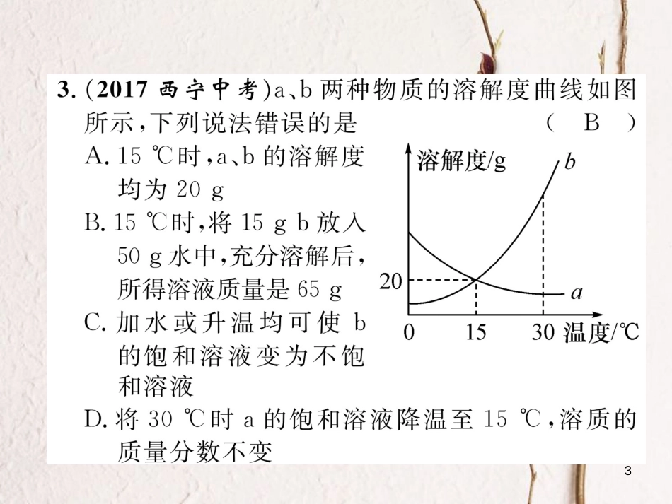 （青海专版）中考化学复习 第1编 教材知识梳理篇 第9单元 溶液（精练）课件_第3页
