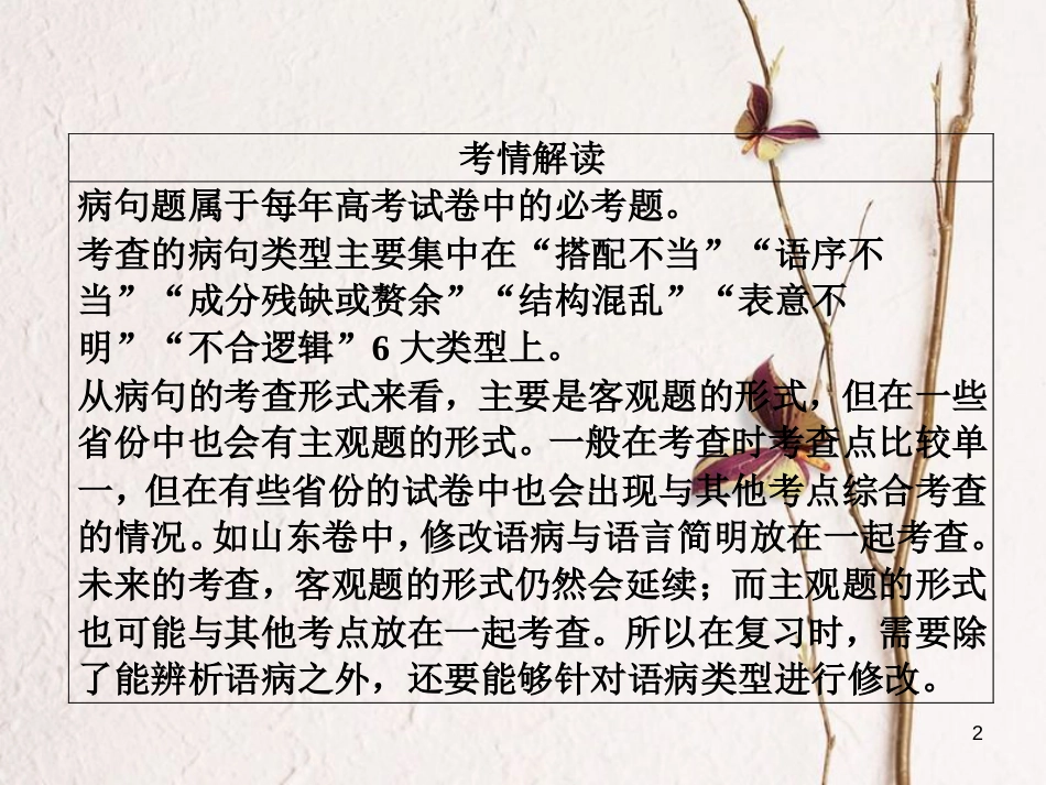 版高三语文二轮复习 第一部分 语言文字运用 专题二 辨析病句课件_第2页