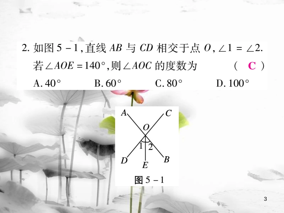 七年级数学下册 第五章 相交线与平行线单元小结与复习习题课件 （新版）新人教版_第3页