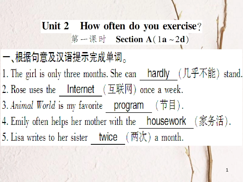 （通用版）八年级英语上册 Unit 2 How often do you exercise（第1课时）习题课件 （新版）人教新目标版_第1页