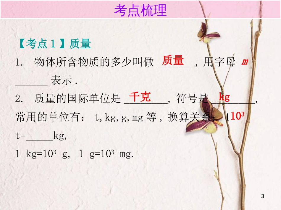 广东省中考物理总复习 第一部分 基础复习 第6课时 质量内文部分课件_第3页