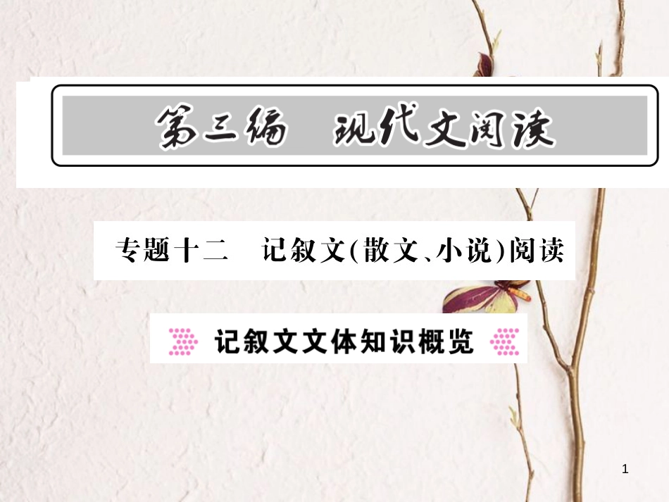 2018中考语文总复习 第3编 现代文阅读 专题十二 记叙文（散文 小说）阅读 记叙文文体知识概览课件 语文版_第1页