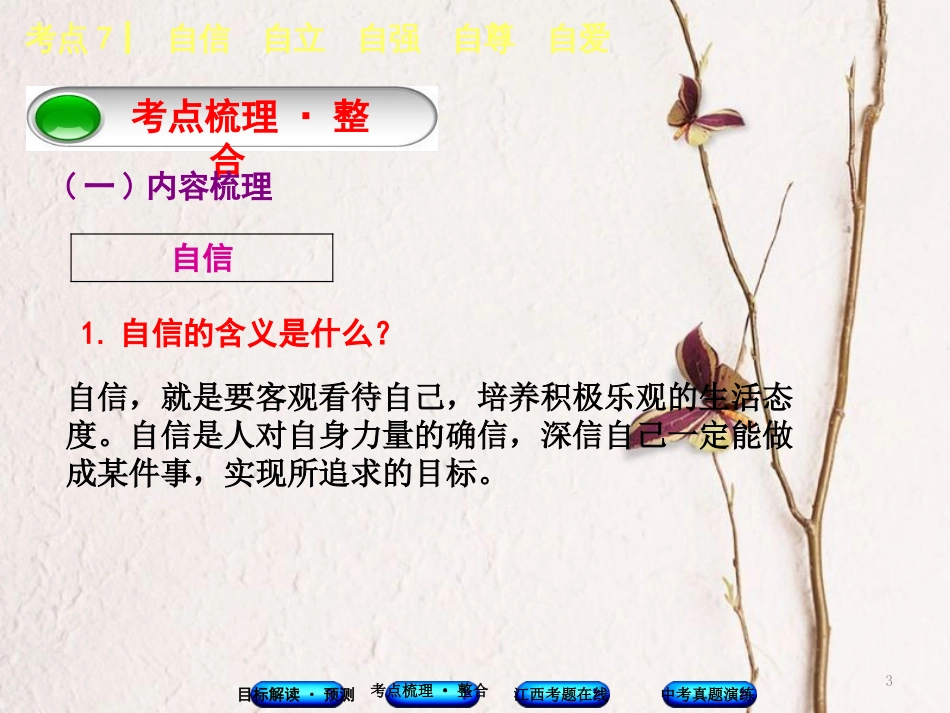 （江西专版）中考政治复习方案 第一单元 心理与品德 考点7 自信 自立 自强 自尊 自爱教材梳理课件_第3页