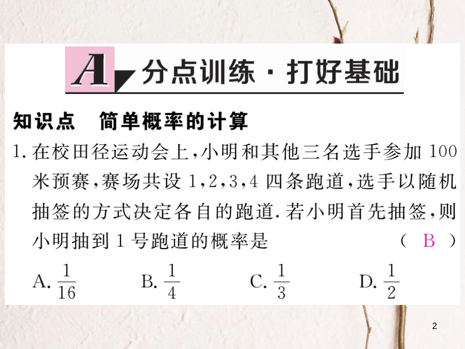 七年级数学下册 第六章 频率初步 6.3 等可能事件的概率 第1课时 简单概率的计算练习课件 （新版）北师大版_第2页