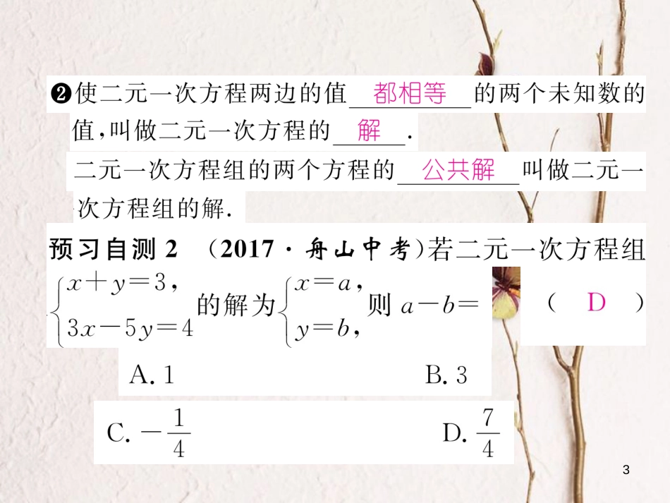 （黔西南专版）七年级数学下册 第8章 二元一次方程组 8.1 二元一次方程组作业课件 （新版）新人教版_第3页