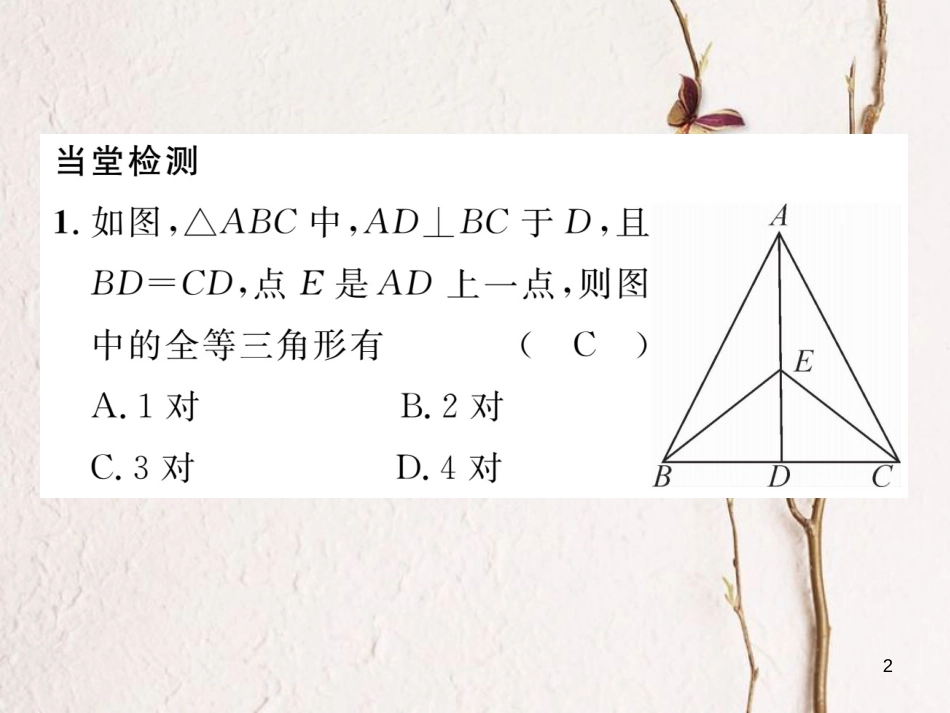 （毕节专版）七年级数学下册 第4章 三角形 课题七 探索三角形全等的条件-边角边当堂检测课件 （新版）北师大版_第2页