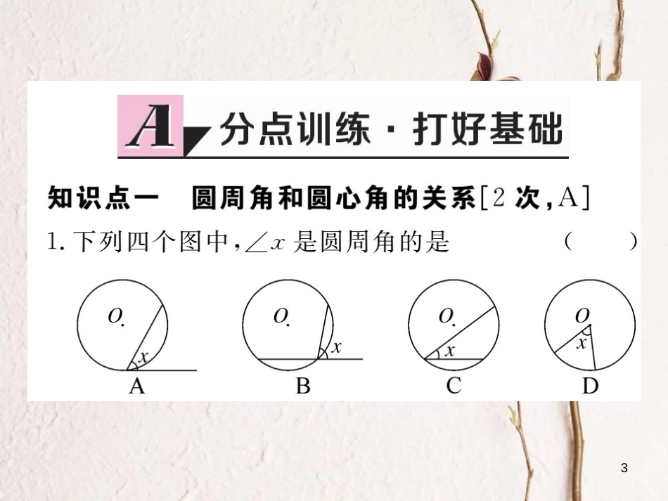 江西省2018年九年级数学下册 第三章 圆 3.4 第1课时 圆周角和圆心角的关系练习课件 （新版）北师大版_第3页