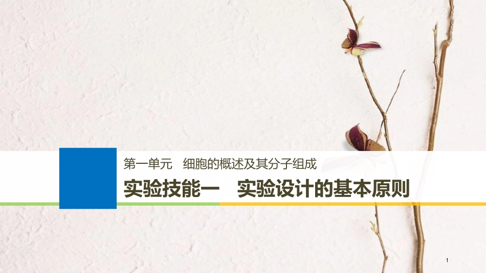 （江苏通用）2019版高考生物大一轮复习 第一单元 细胞的概述及其分子组成 实验技能 实验设计的基本原则课件_第1页