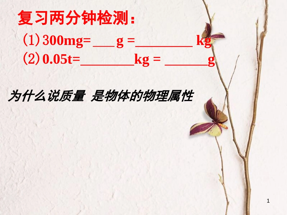 江苏省东海县八年级物理下册6.1物体的质量（第2课时）课件（新版）苏科版_第1页