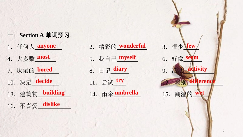 八年级英语上册 Unit 1 Where did you go on vacation Part 1 Section A（课前）课件 （新版）人教新目标版_第2页