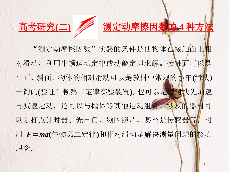 高考物理二轮复习 第六章 力学实验 高考研究（二）测定动摩擦因数的4种方法课件_第1页