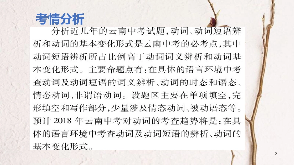 云南省中考英语学业水平精准复习方案 第二部分 语法强化 专题七 动词课件_第2页