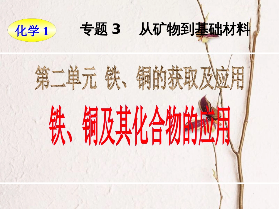 高中化学 专题3 从矿物到基础材料 第2单元 铁、铜的获取及应用——铁铜及其化合物的应用课件 苏教版必修1_第1页