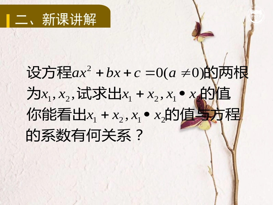 九年级数学上册 第2章 一元二次方程 2.4 一元二次方程根与系数的关系教学课件 （新版）湘教版_第3页