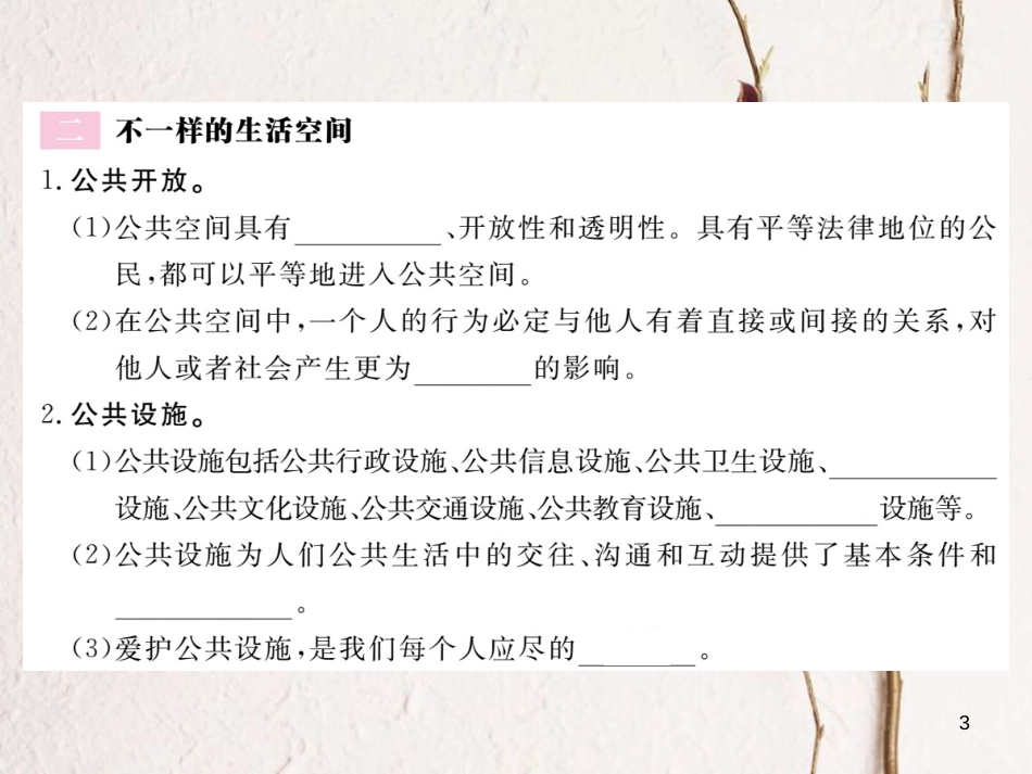 八年级道德与法治上册 第一单元 成长的空间 第三课 家门之外 第1框《穿行在公共场所 不一样的生活空间》习题课件 人民版_第3页
