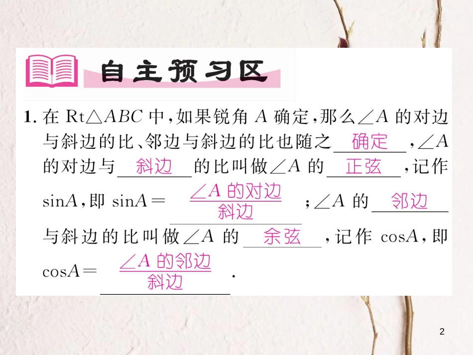 九年级数学下册 第一章 直角三角形的边角关系 1.1 锐角三角函数（2）作业课件 （新版）北师大版_第2页