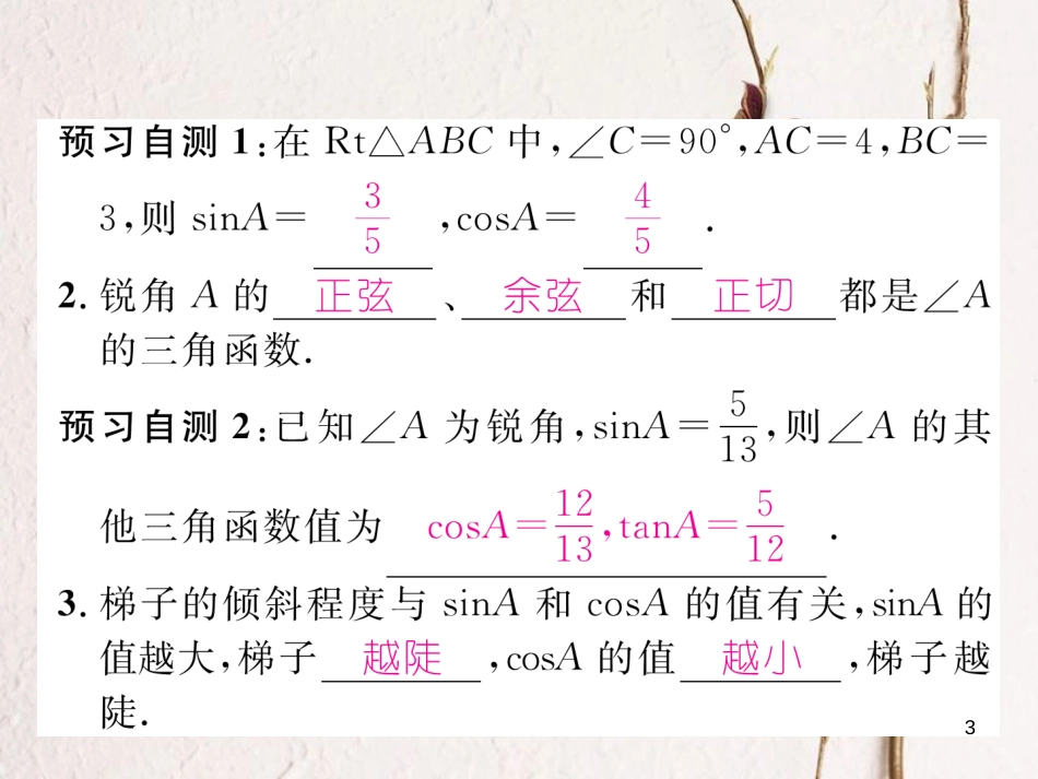 九年级数学下册 第一章 直角三角形的边角关系 1.1 锐角三角函数（2）作业课件 （新版）北师大版_第3页