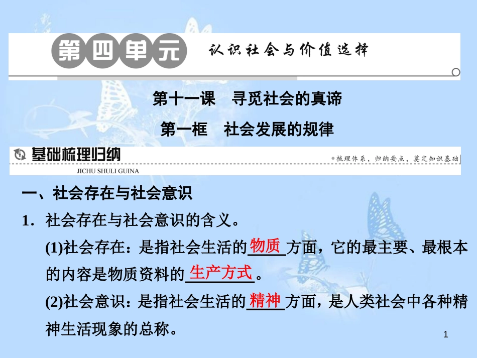 高中政治 第十一课 寻觅社会的真谛 第一框 社会发展的规律课件 新人教版必修4_第1页