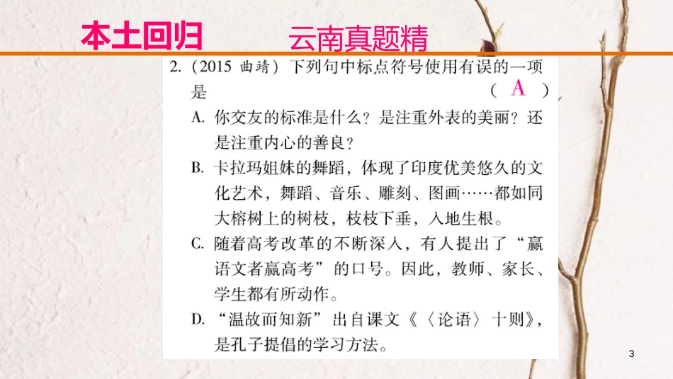 云南省中考语文复习方案 第二部分 语文知识积累 专题五 标点符号课件_第3页