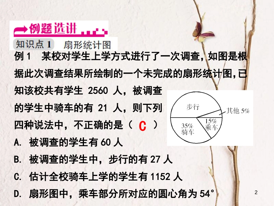 浙江省嘉兴市秀洲区七年级数学下册 第六章 数据与统计图表 6.3 扇形统计图习题课件 （新版）浙教版_第2页