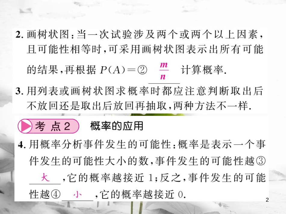 春中考数学总复习 第一轮 同步演练 夯实基础 第三部分 统计与概率 第8章 概率与统计 第31节 用列举法求概率及应用课件 新人教版_第2页