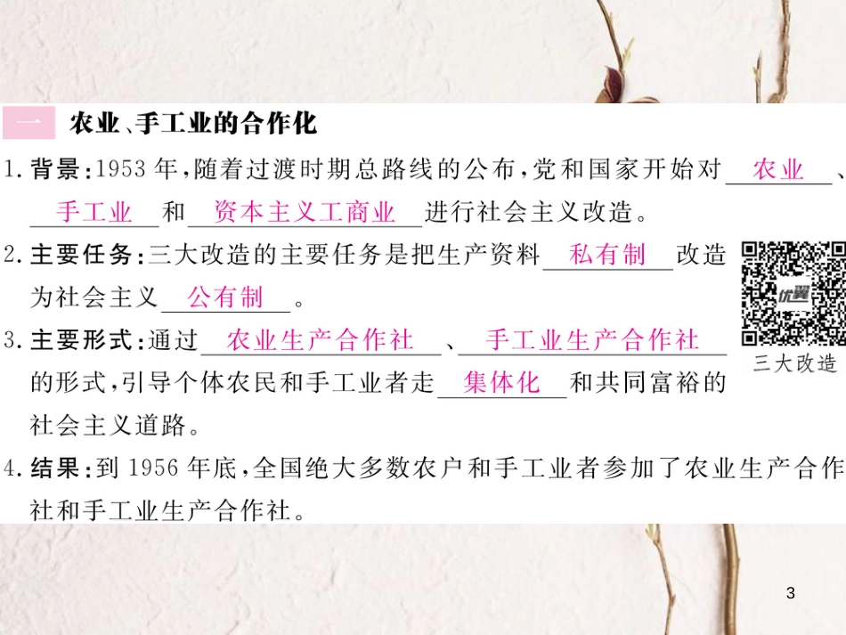 八年级历史下册 第二单元 向社会主义社会过渡 第5课 三大改造与社会主义制度的建立习题课件 岳麓版_第3页