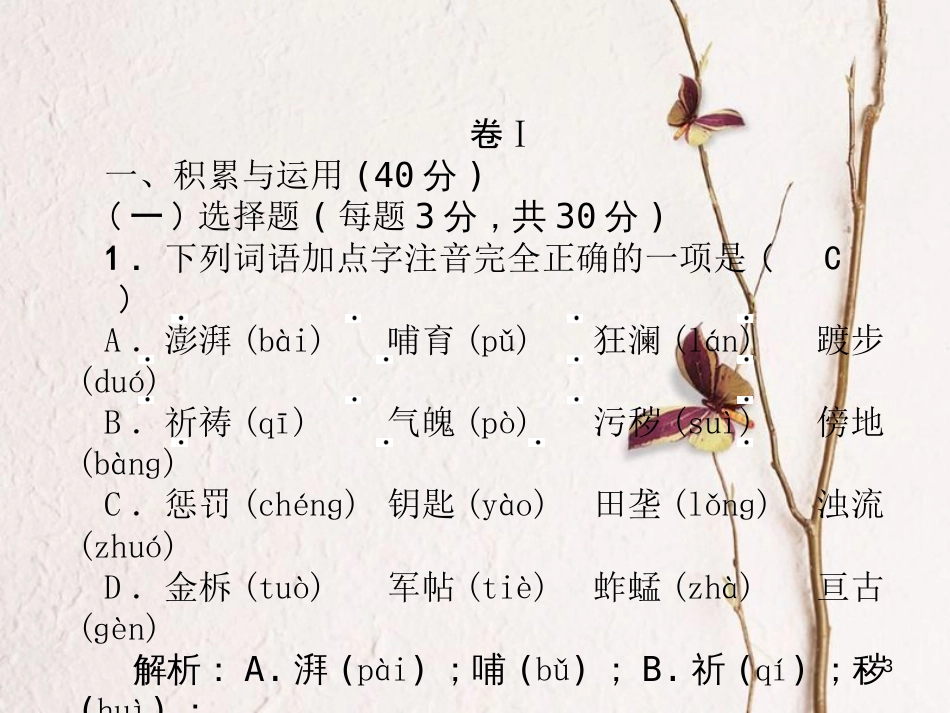 （毕节专版）七年级语文下册 第二单元达标测试课件 新人教版_第3页