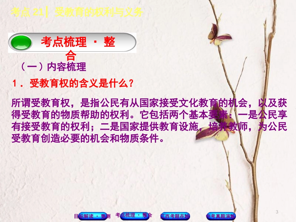 （江西专版）中考政治复习方案 第二单元 法律与秩序 考点21 受教育的权利与义务教材梳理课件_第3页