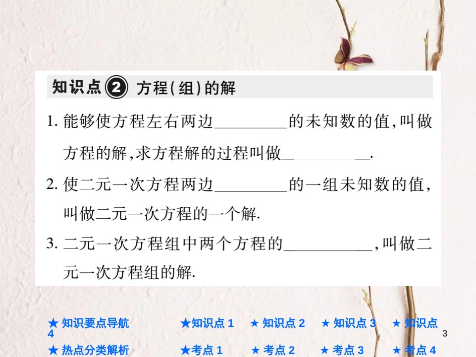 中考数学总复习 第一部分 基础知识复习 第2章 方程（组）与不等式（组）第1讲 一次方程（组）及其应用课件_第3页