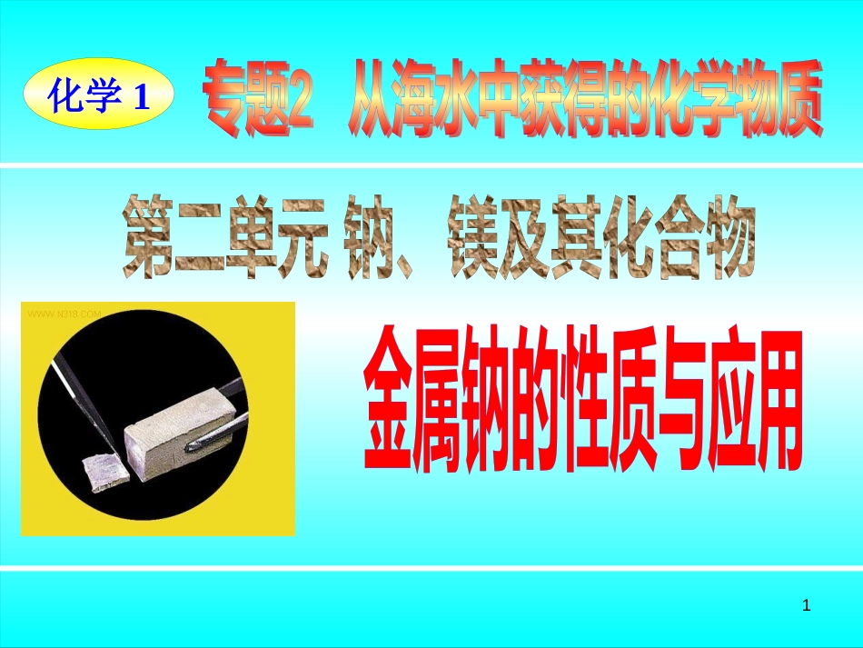 高中化学 专题2 从海水中获得的化学物质 第2单元 钠、镁及其化合物——金属钠的性质和应用课件 苏教版必修1_第1页