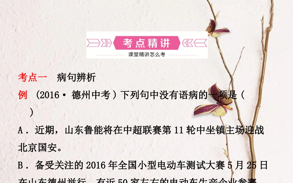 山东省德州市中考语文 专题复习五 病句辨析与修改课件_第2页