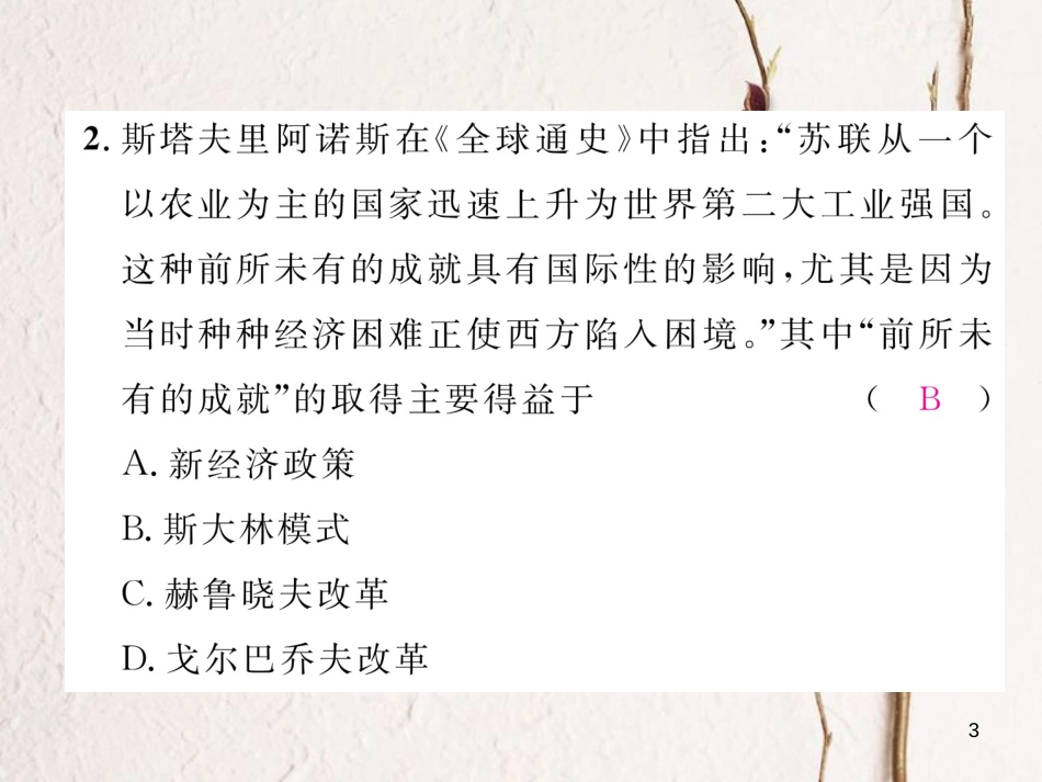 （河北专版）中考历史总复习 第18讲 苏联社会主义道路的探索考点攻关练课件_第3页