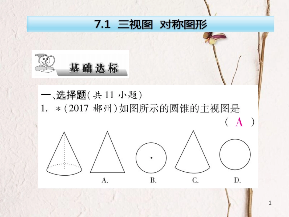 云南省中考数学总复习 第七章 空间与图形 7.1 三视图 对称图形课件_第1页