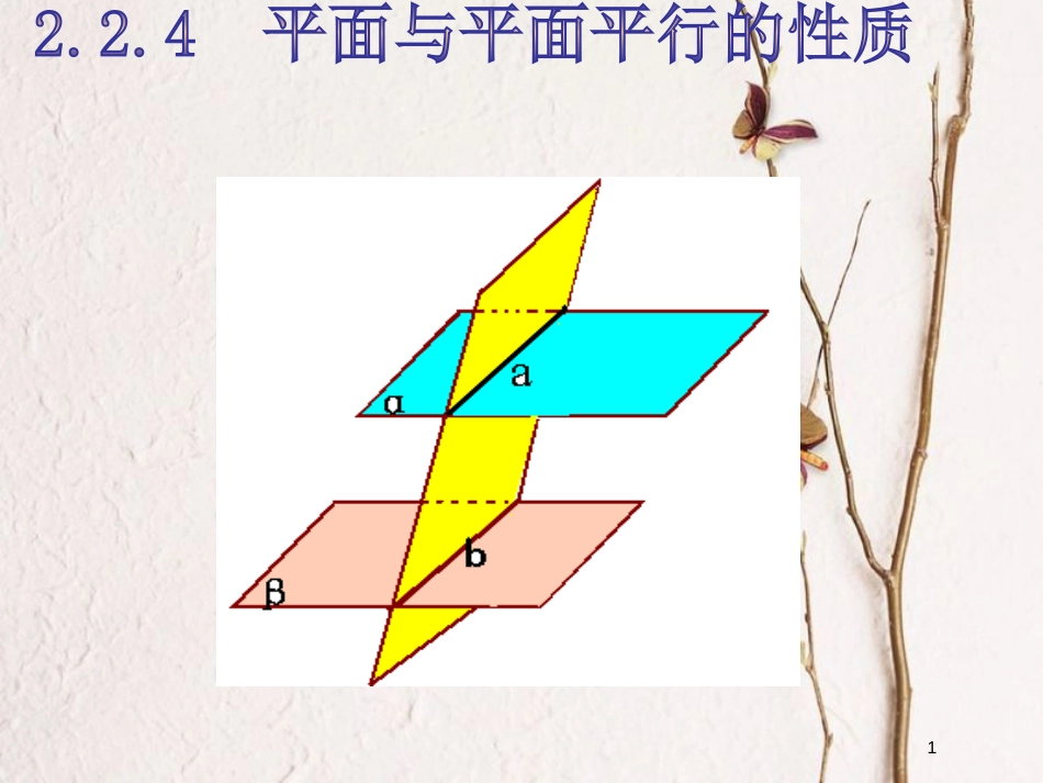 高中数学 第二章 点、直线、平面之间的位置关系 2.2 直线、平面平行的判定及其性质 2.2.4 平面与平面平行的性质课件 新人教A版必修2_第1页